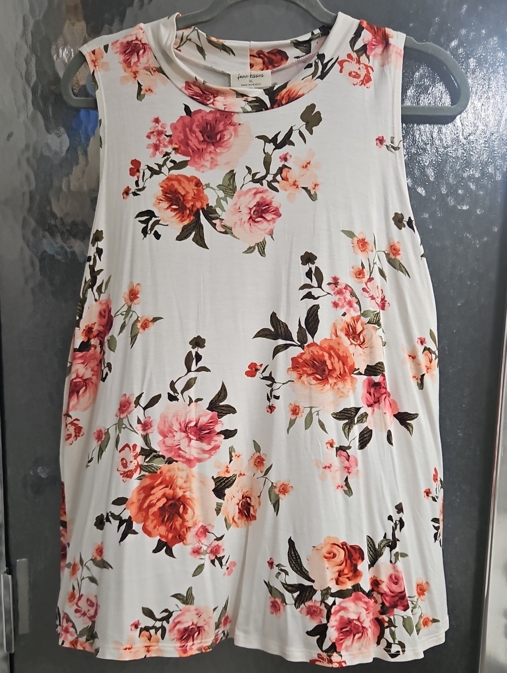 Free Kisses Floral Tank Top in White, Pink & Orange